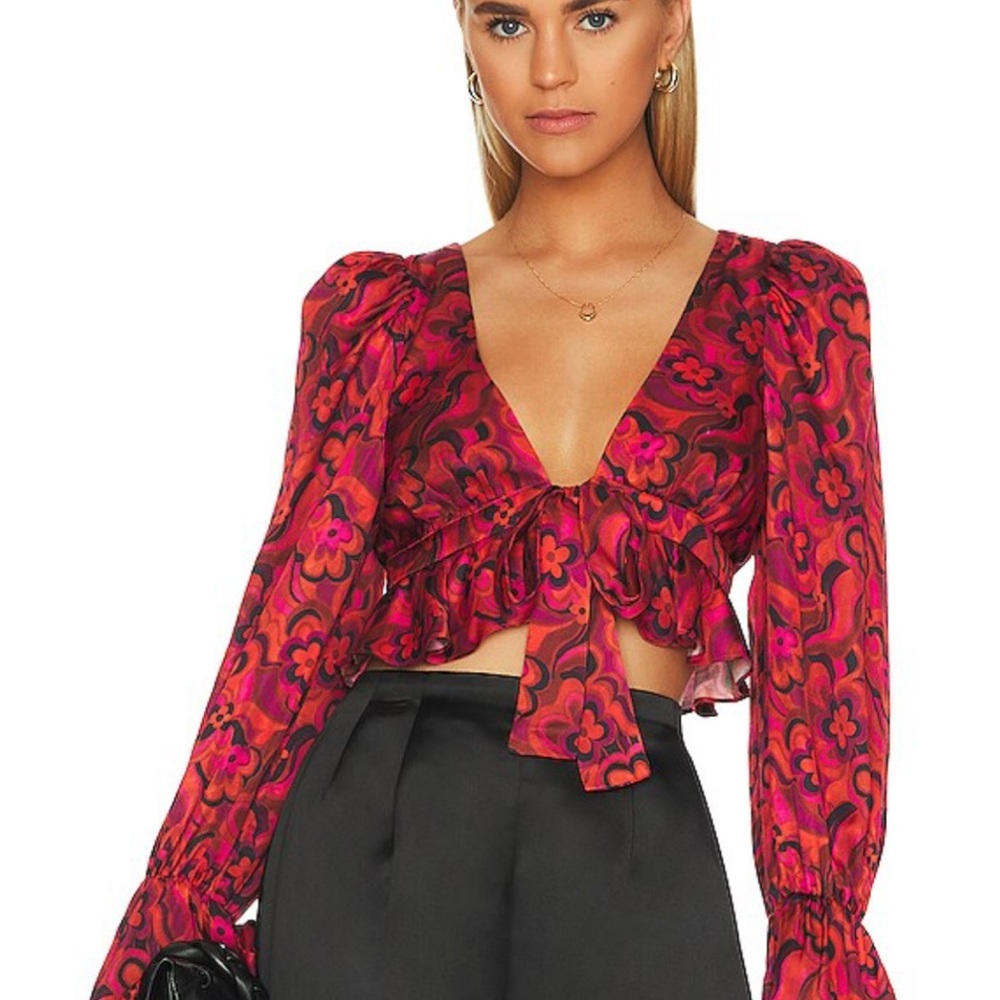 For Love And Lemons Davina Tie Front Blouse